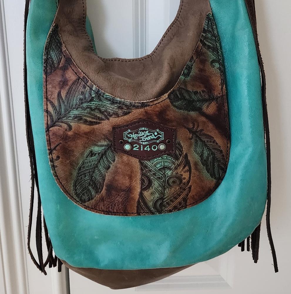 Heritage Brand Marilyn 2140 Turquoise Tooled Leather Fringe Western Bag